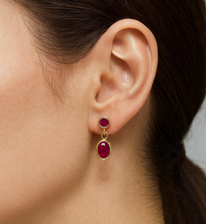 14K Yellow Gold Ruby Earrings, July Birthstone, Red Gemstone Earrings For Women