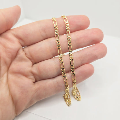 10K Yellow Gold Figaro Chain Necklace, 3mm Solid Gold