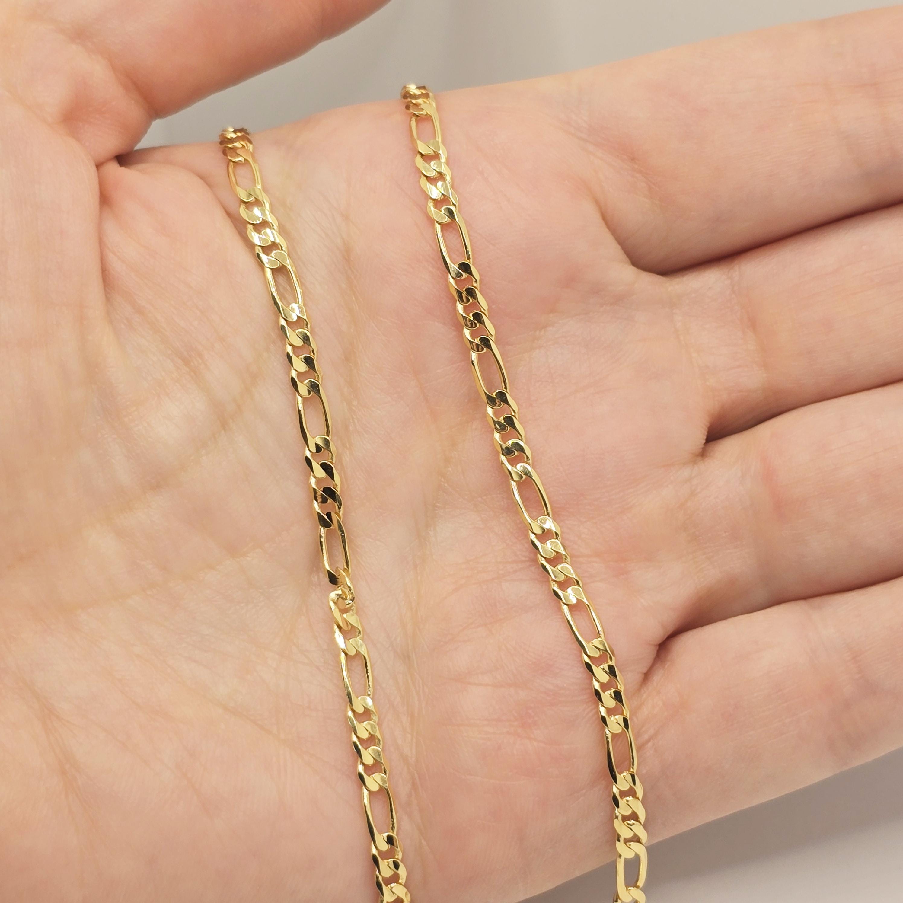 10K Yellow Gold Figaro Chain Necklace, 3mm Solid Gold