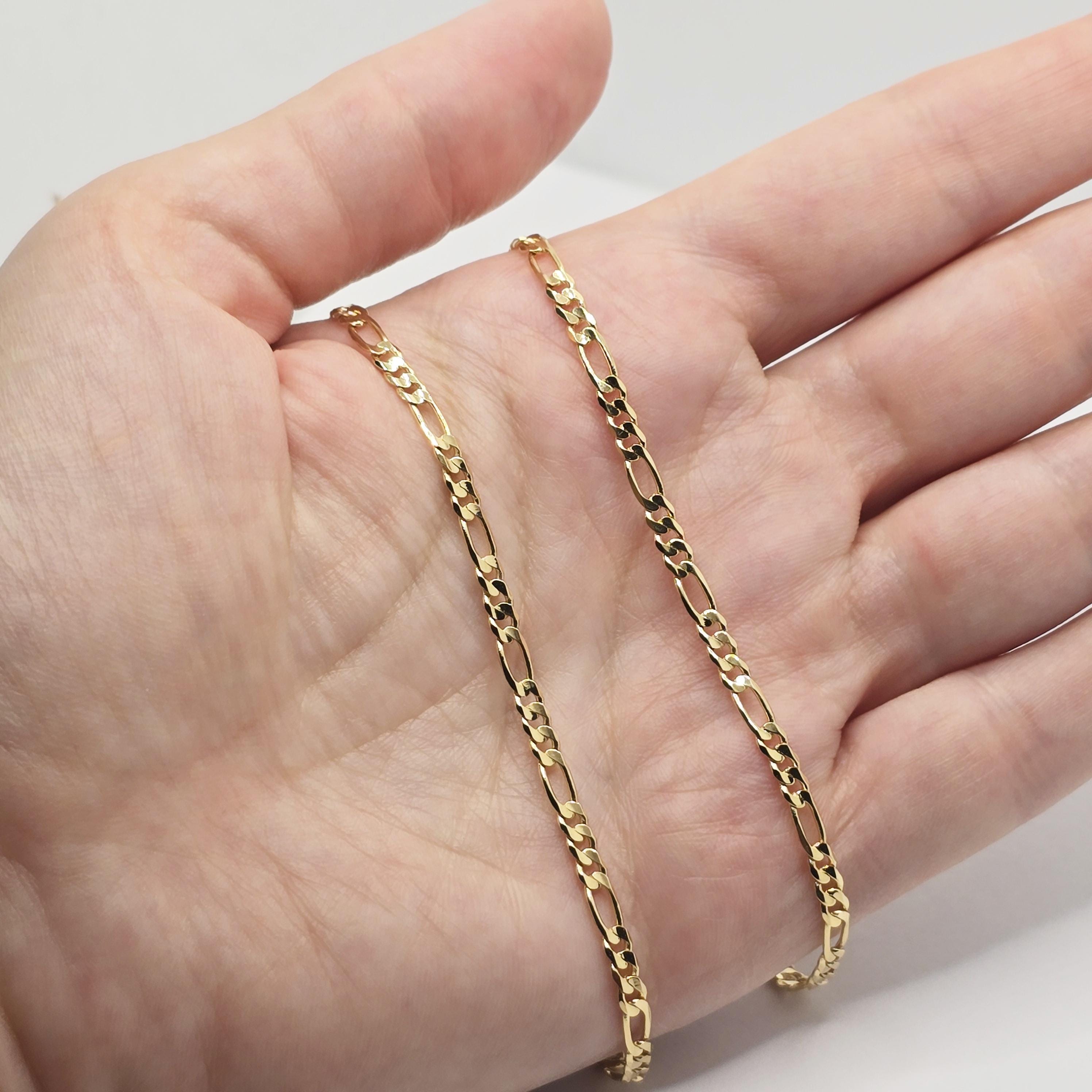 10K Yellow Gold Figaro Chain Necklace, 3mm Solid Gold