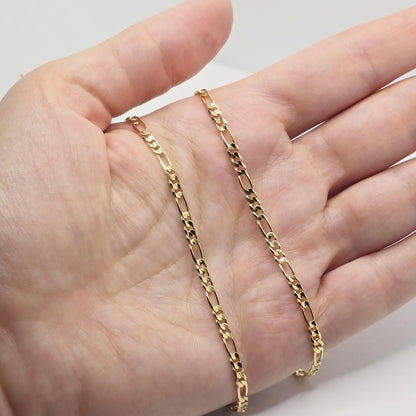 10K Yellow Gold Figaro Chain Necklace, 3mm Solid Gold