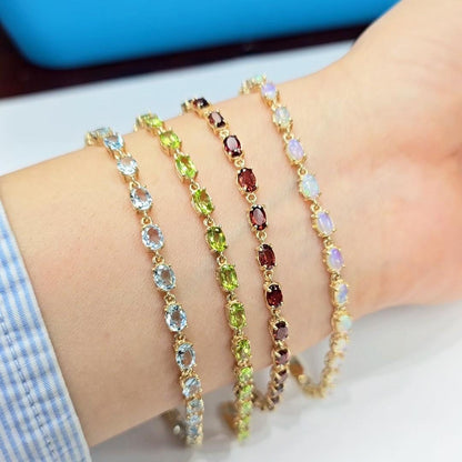 10K Gold Gemstone Bracelet, Natural Multi-Gemstone, Handmade in Canada, Luxury Jewelry Gift
