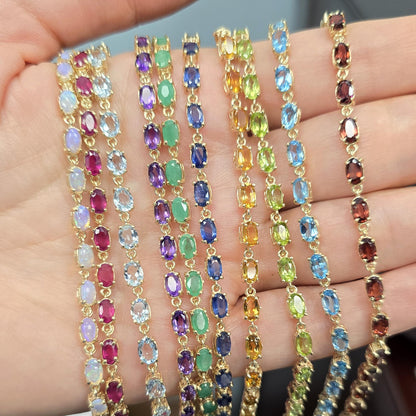 10K Gold Gemstone Bracelet, Natural Multi-Gemstone, Handmade in Canada, Luxury Jewelry Gift