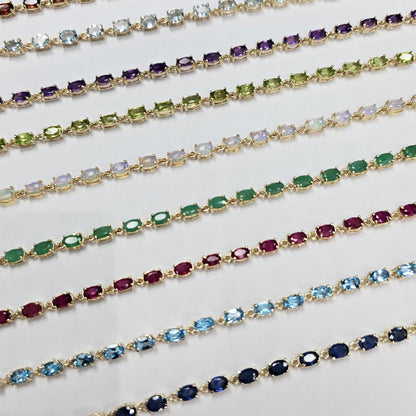 10K Gold Gemstone Bracelet, Natural Multi-Gemstone, Handmade in Canada, Luxury Jewelry Gift