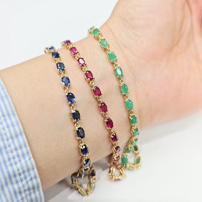 10K Gold Gemstone Bracelet, Natural Multi-Gemstone, Handmade in Canada, Luxury Jewelry Gift