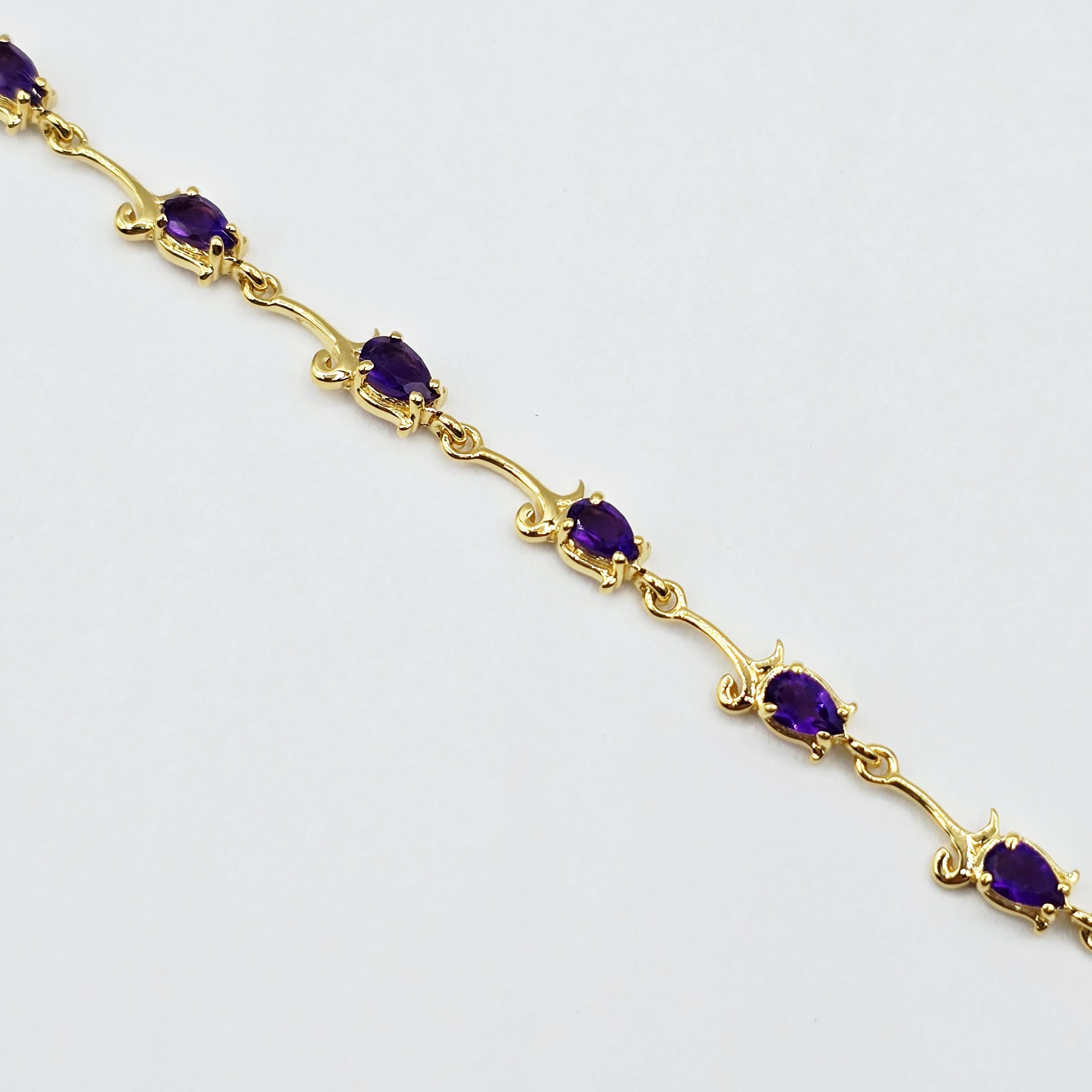 Gold Plated Sterling Silver Amethyst Bracelet, Delicate Gemstone Jewelry