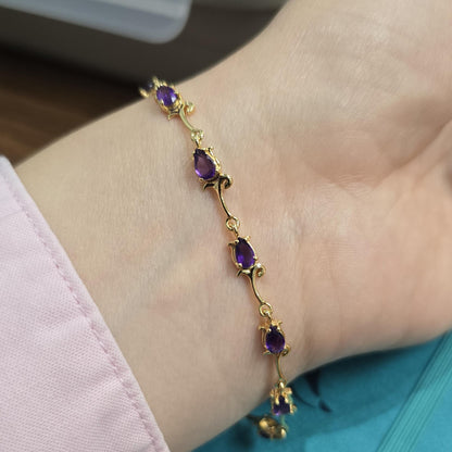 Gold Plated Sterling Silver Amethyst Bracelet, Delicate Gemstone Jewelry