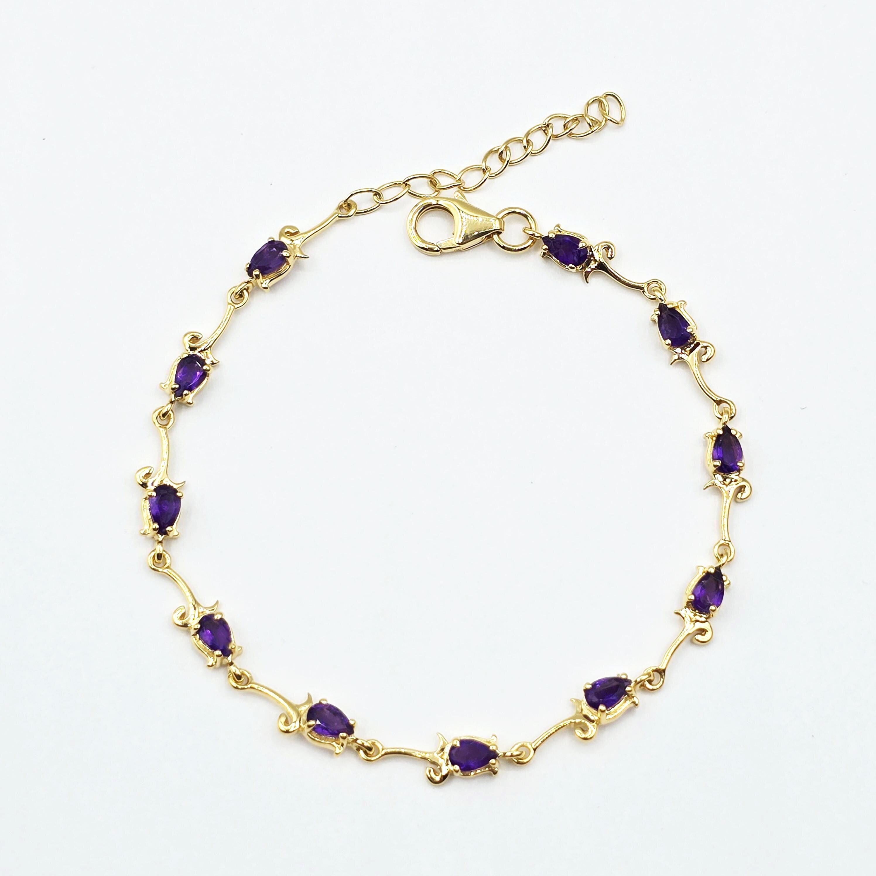 Gold Plated Sterling Silver Amethyst Bracelet, Delicate Gemstone Jewelry