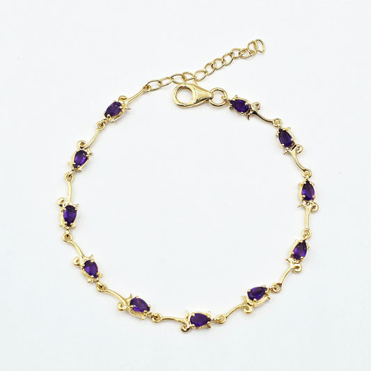 Gold Plated Sterling Silver Amethyst Bracelet, Delicate Gemstone Jewelry