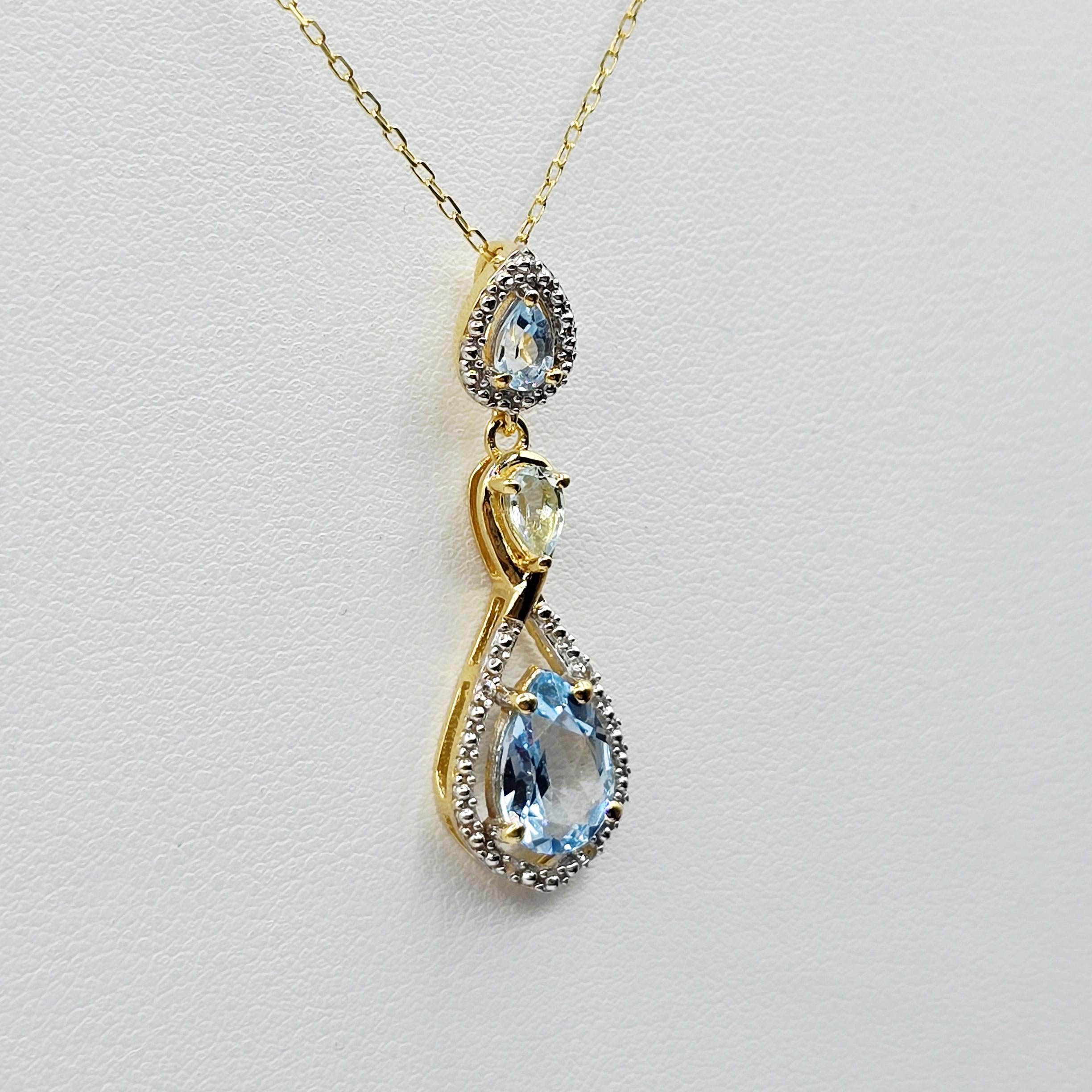 Gold-Plated Sterling Silver Blue Topaz Drop Pendant Necklace