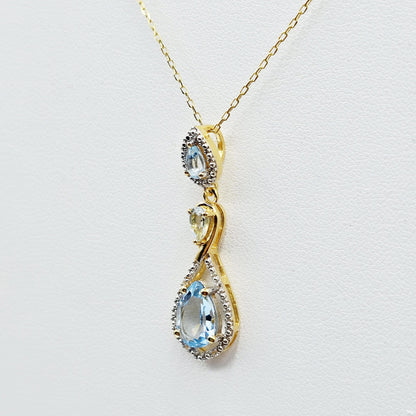 Gold-Plated Sterling Silver Blue Topaz Drop Pendant Necklace