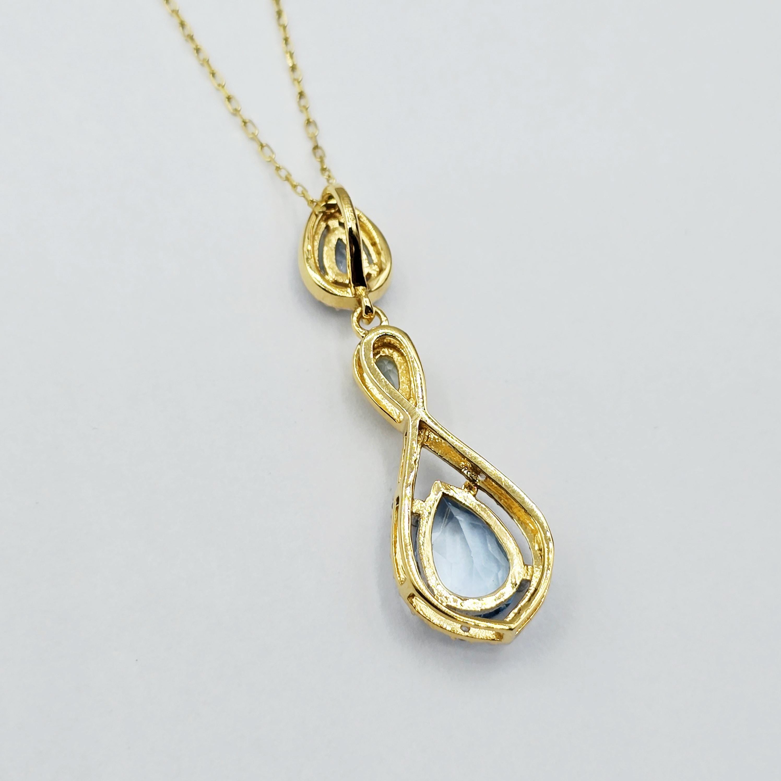 Gold-Plated Sterling Silver Blue Topaz Drop Pendant Necklace