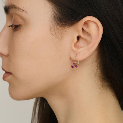 14K Yellow Gold Ruby Earrings , Dangle Lever back Gemstone Earrings