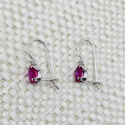 10K White Gold Ruby Earrings, Diamond Leverback, July Birthstone