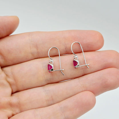 10K White Gold Ruby Earrings, Diamond Leverback, July Birthstone