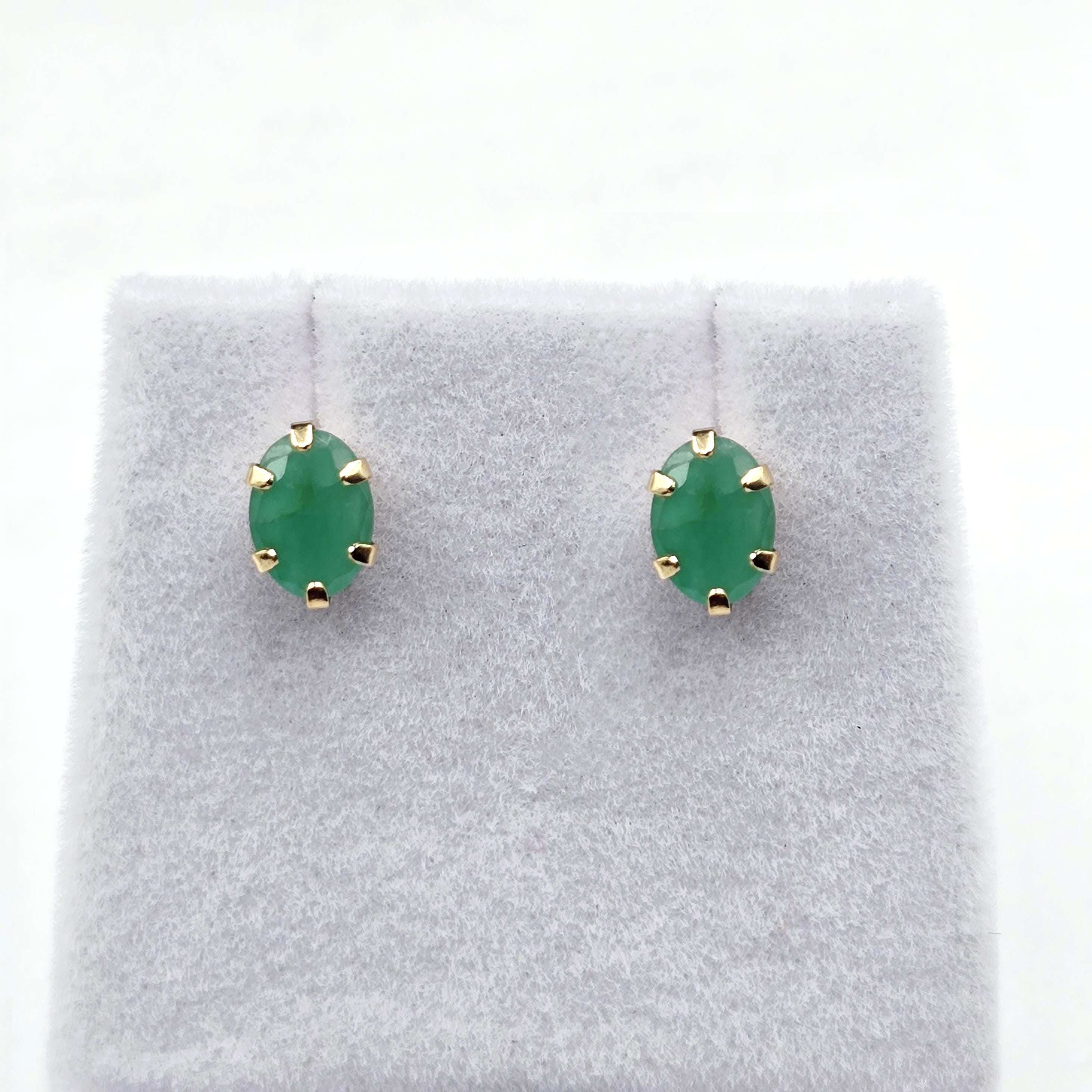 10K Gold Emerald Stud Earrings: Handmade May Birthstone Jewelry