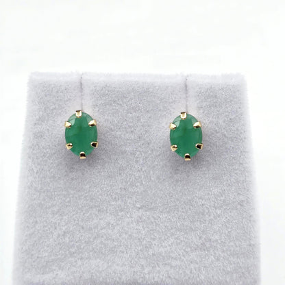 10K Gold Emerald Stud Earrings: Handmade May Birthstone Jewelry