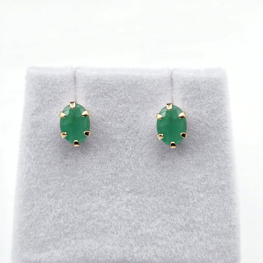 10K Gold Emerald Stud Earrings: Handmade May Birthstone Jewelry