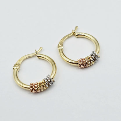 18K Solid Gold Tri-Color Hoop Earrings, 18mm , Anniversary Gift