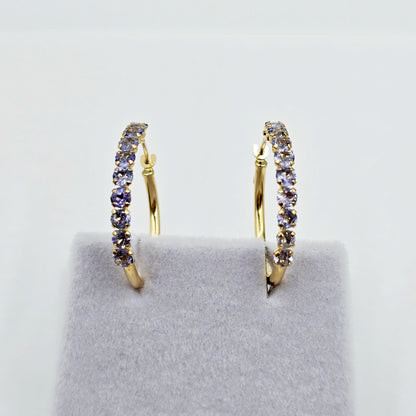 10K Yellow Gold Tanzanite Hoop Earrings, 20mm