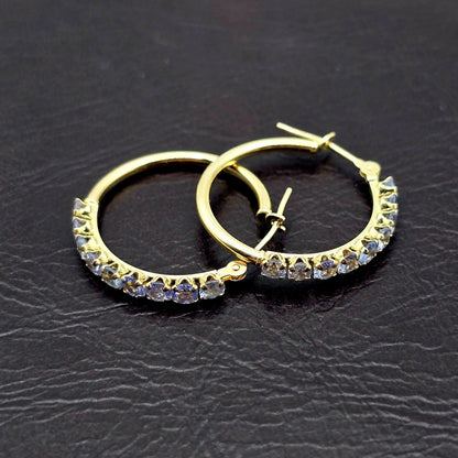 10K Yellow Gold Tanzanite Hoop Earrings, 20mm