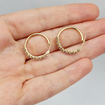 10K Yellow Gold Tanzanite Hoop Earrings, 20mm