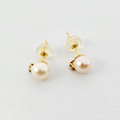14K Yellow Gold Cultured Pearl Diamond Stud Earrings, Handmade, Bridesmaid Gift