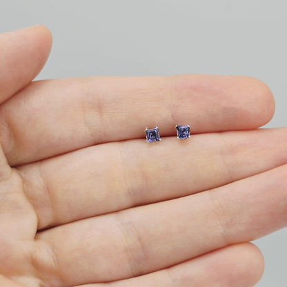 10K Gold Iolite 3x3mm Stud Earrings: Minimalist Stone 3mm