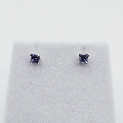 10K Gold Iolite 3x3mm Stud Earrings: Minimalist Stone 3mm