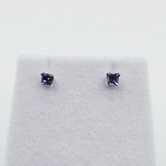 10K Gold Iolite 3x3mm Stud Earrings: Minimalist Stone 3mm