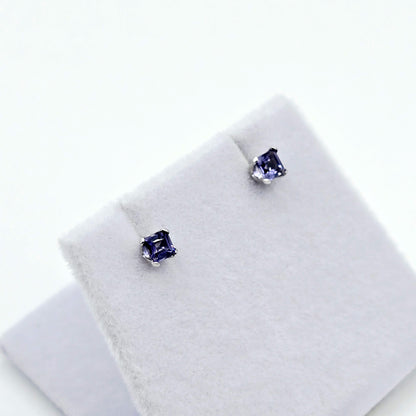 10K Gold Iolite 3x3mm Stud Earrings: Minimalist Stone 3mm