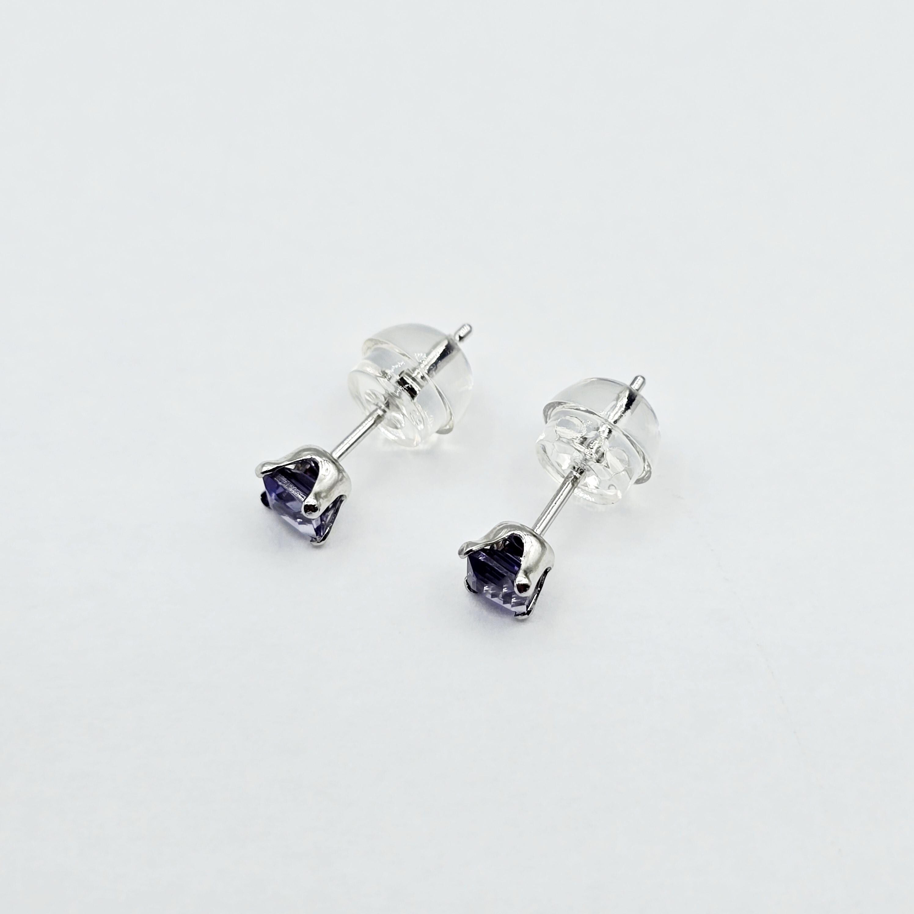 10K Gold Iolite 3x3mm Stud Earrings: Minimalist Stone 3mm