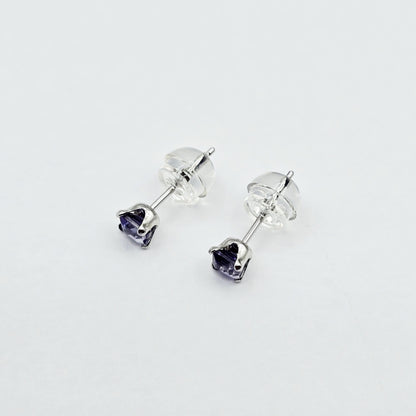10K Gold Iolite 3x3mm Stud Earrings: Minimalist Stone 3mm
