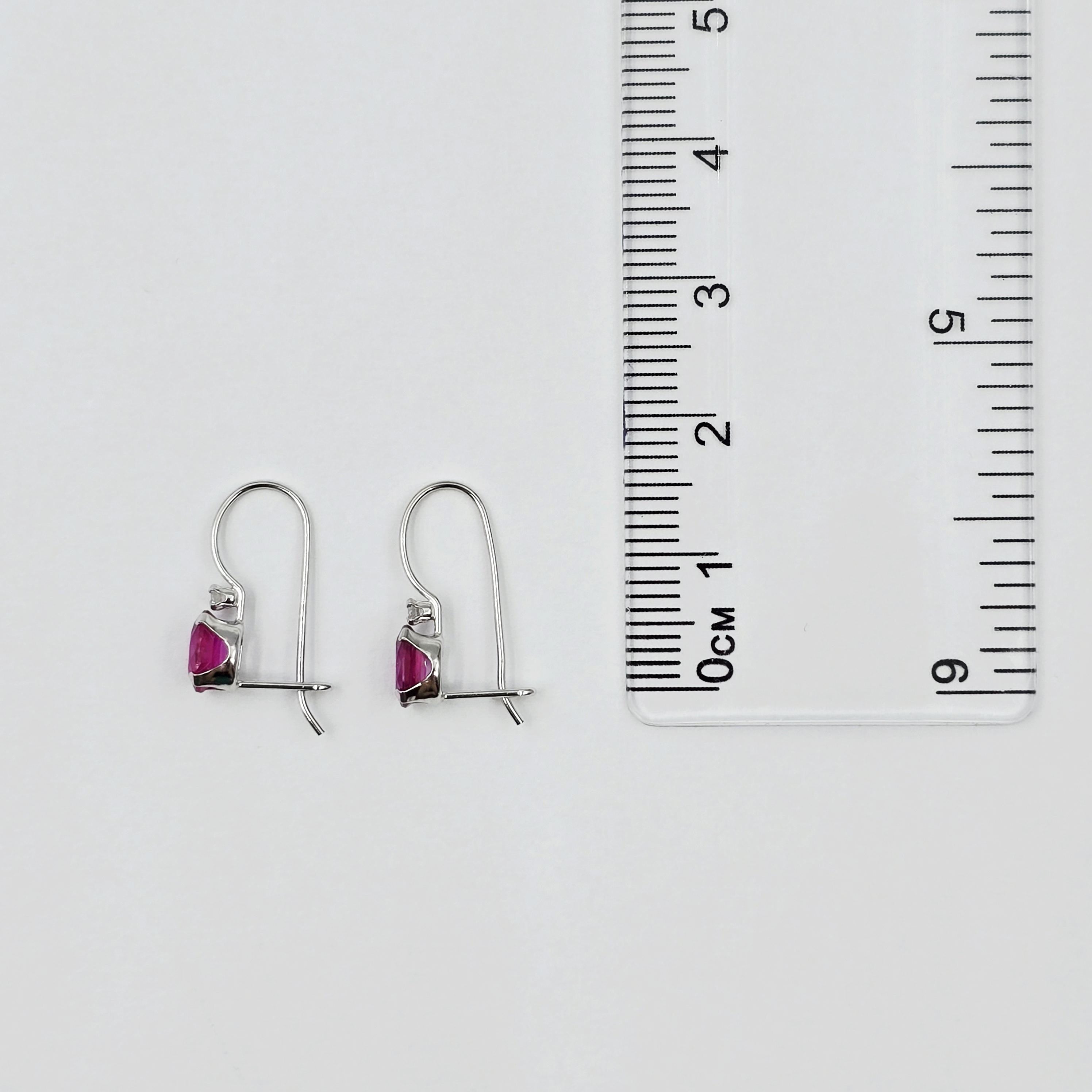 10K White Gold Ruby Earrings, Diamond Leverback, July Birthstone