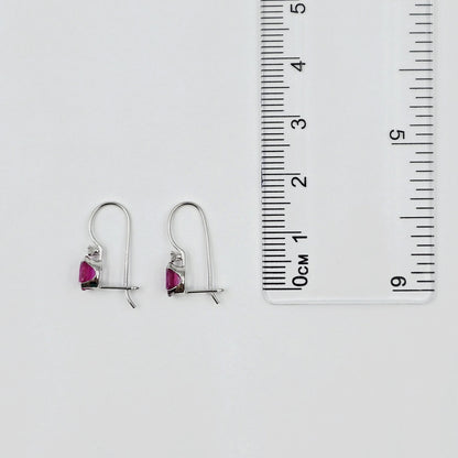 10K White Gold Ruby Earrings, Diamond Leverback, July Birthstone