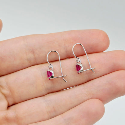 10K White Gold Ruby Earrings, Diamond Leverback, July Birthstone