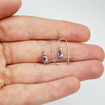 10K White Gold Tanzanite Leverback Earrings, Natural Diamond Accents