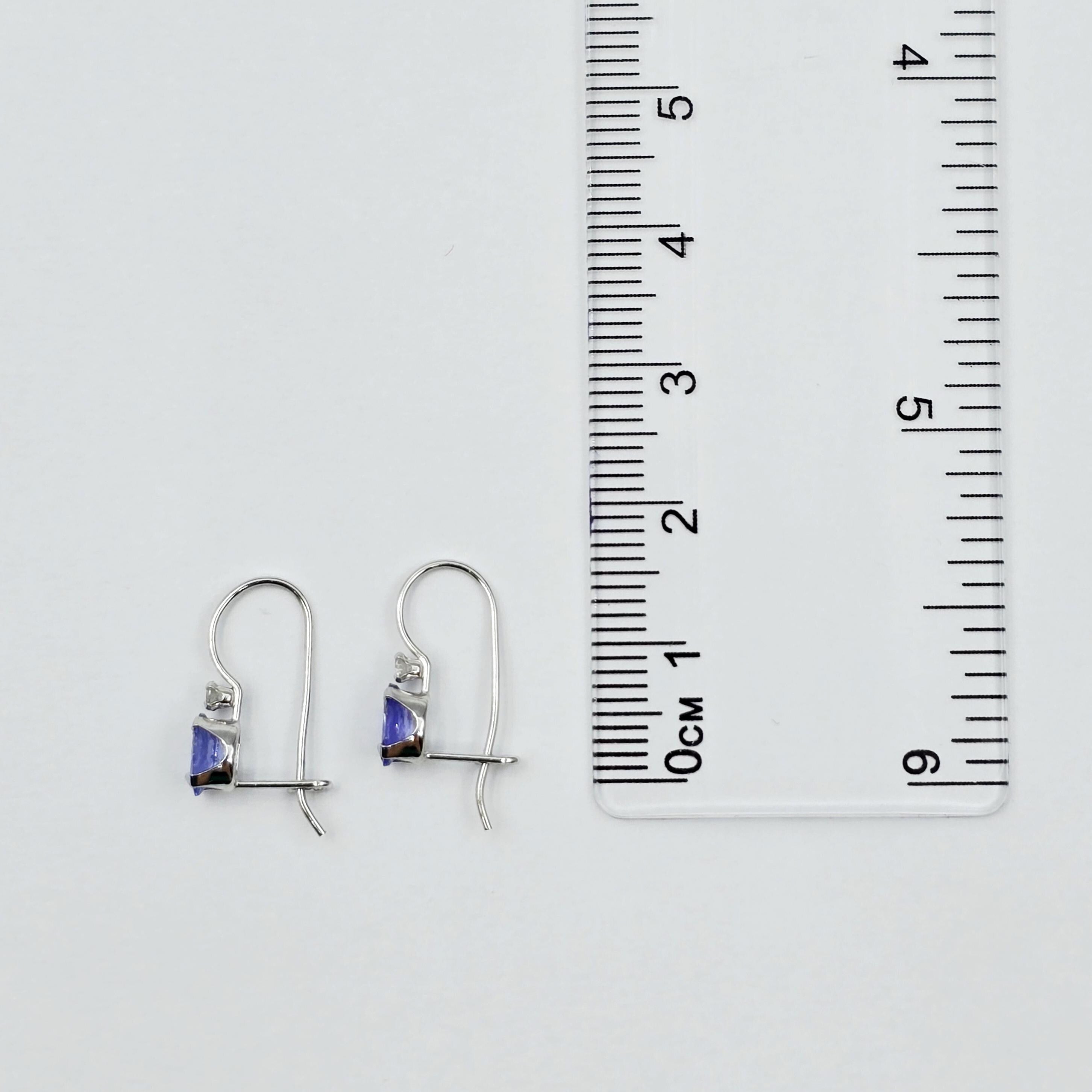 10K White Gold Tanzanite Leverback Earrings, Natural Diamond Accents