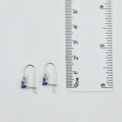 10K White Gold Tanzanite Leverback Earrings, Natural Diamond Accents