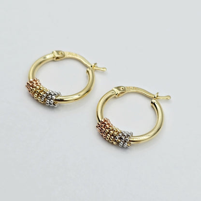 18K Solid Gold Tri-Color Hoop Earrings, 18mm , Anniversary Gift