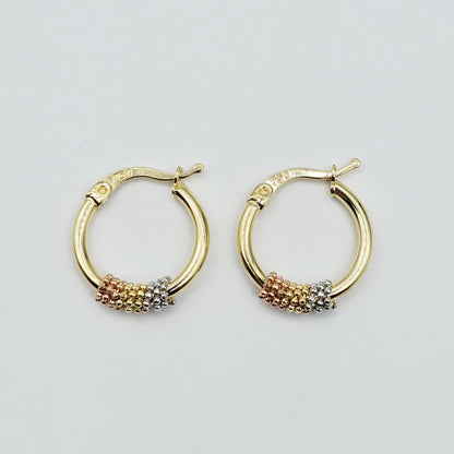 18K Solid Gold Tri-Color Hoop Earrings, 18mm , Anniversary Gift