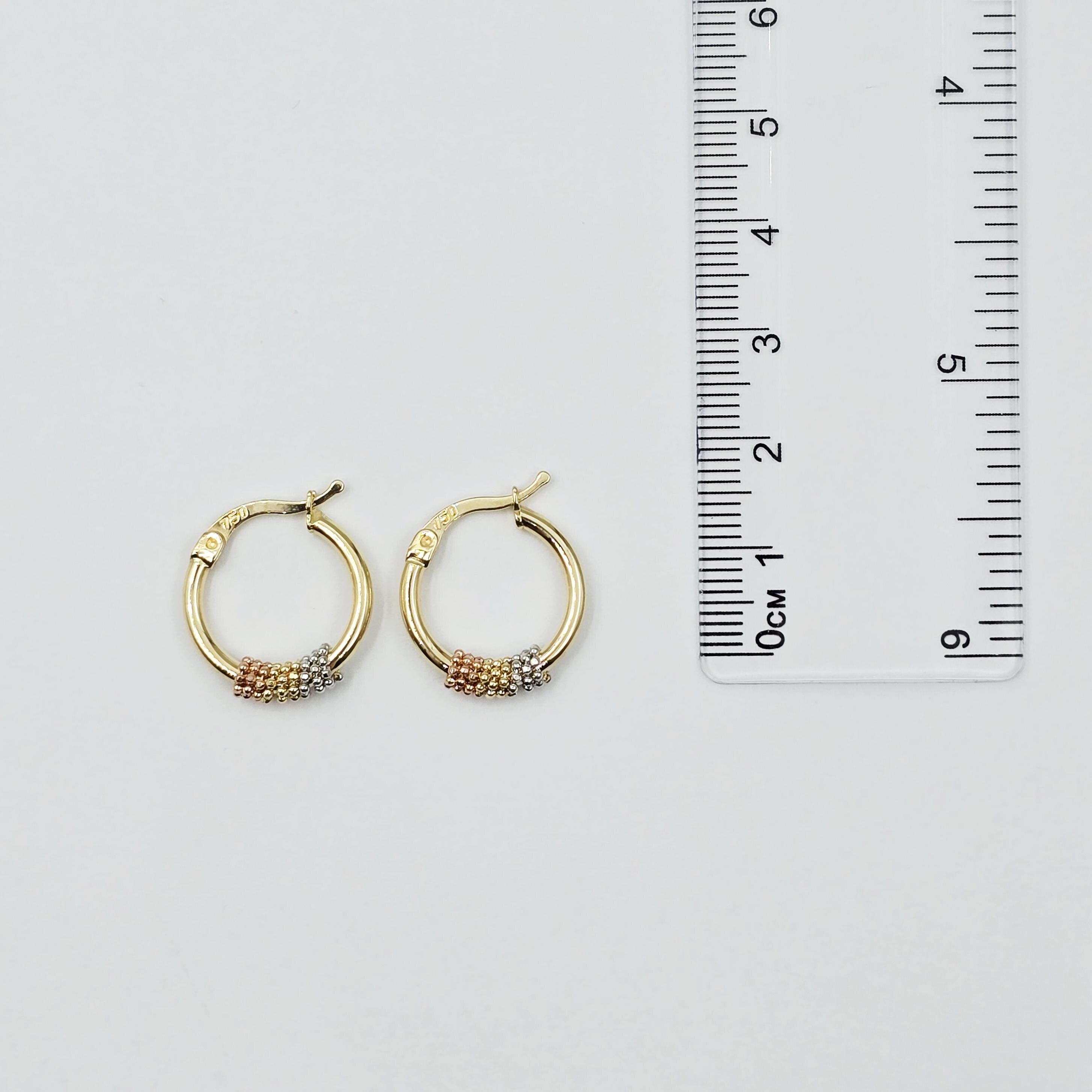 18K Solid Gold Tri-Color Hoop Earrings, 18mm , Anniversary Gift