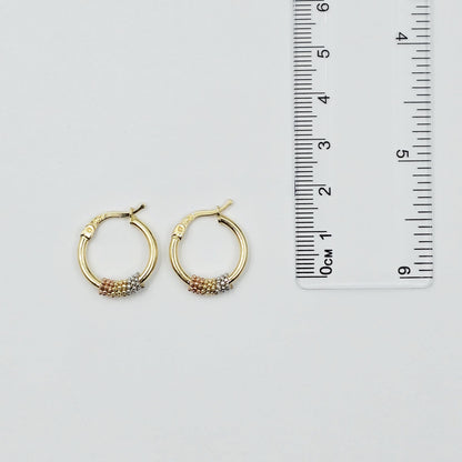 18K Solid Gold Tri-Color Hoop Earrings, 18mm , Anniversary Gift