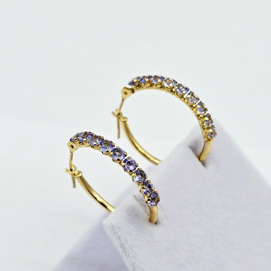 10K Yellow Gold Tanzanite Hoop Earrings, 20mm