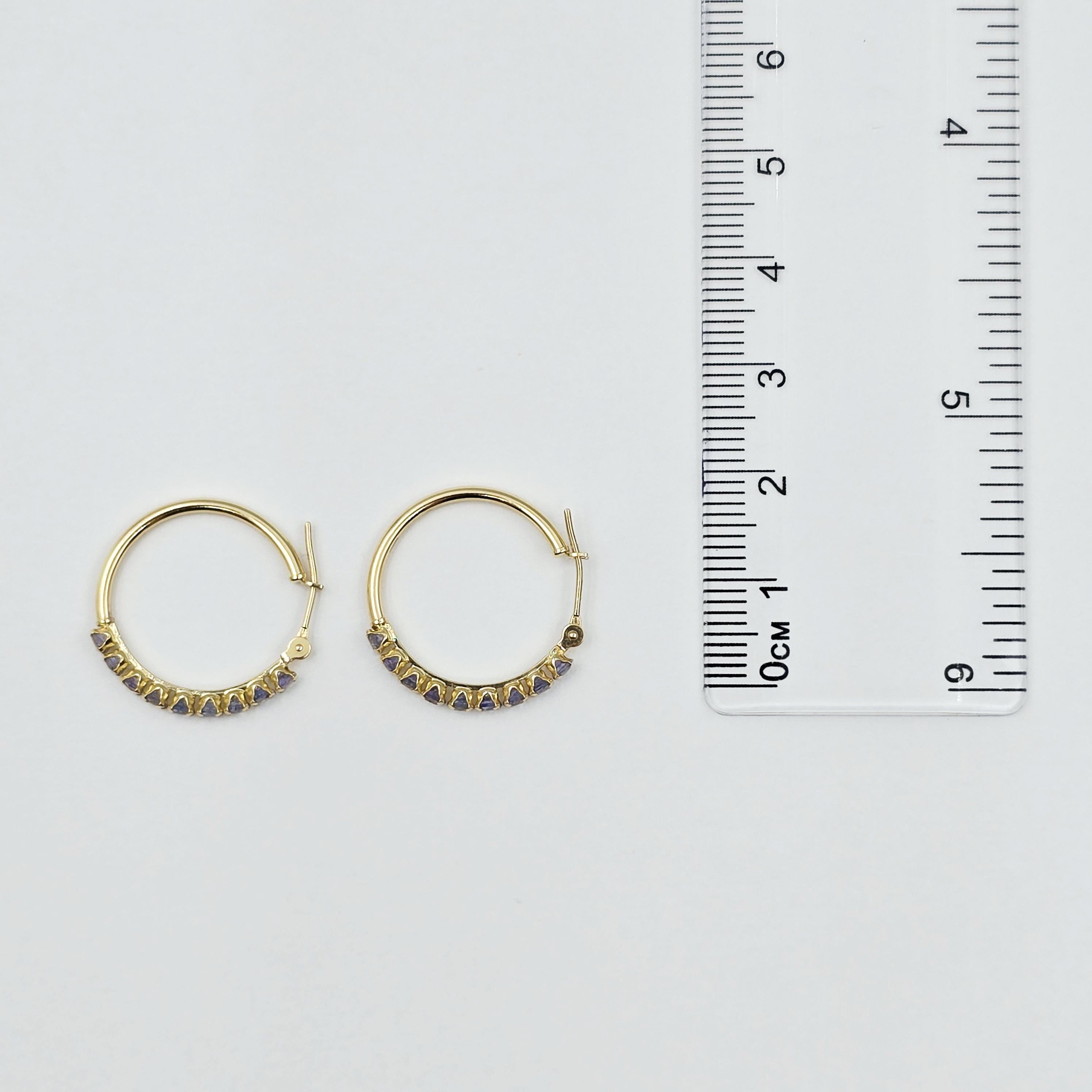 10K Yellow Gold Tanzanite Hoop Earrings, 20mm