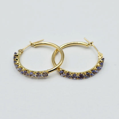 10K Yellow Gold Tanzanite Hoop Earrings, 20mm