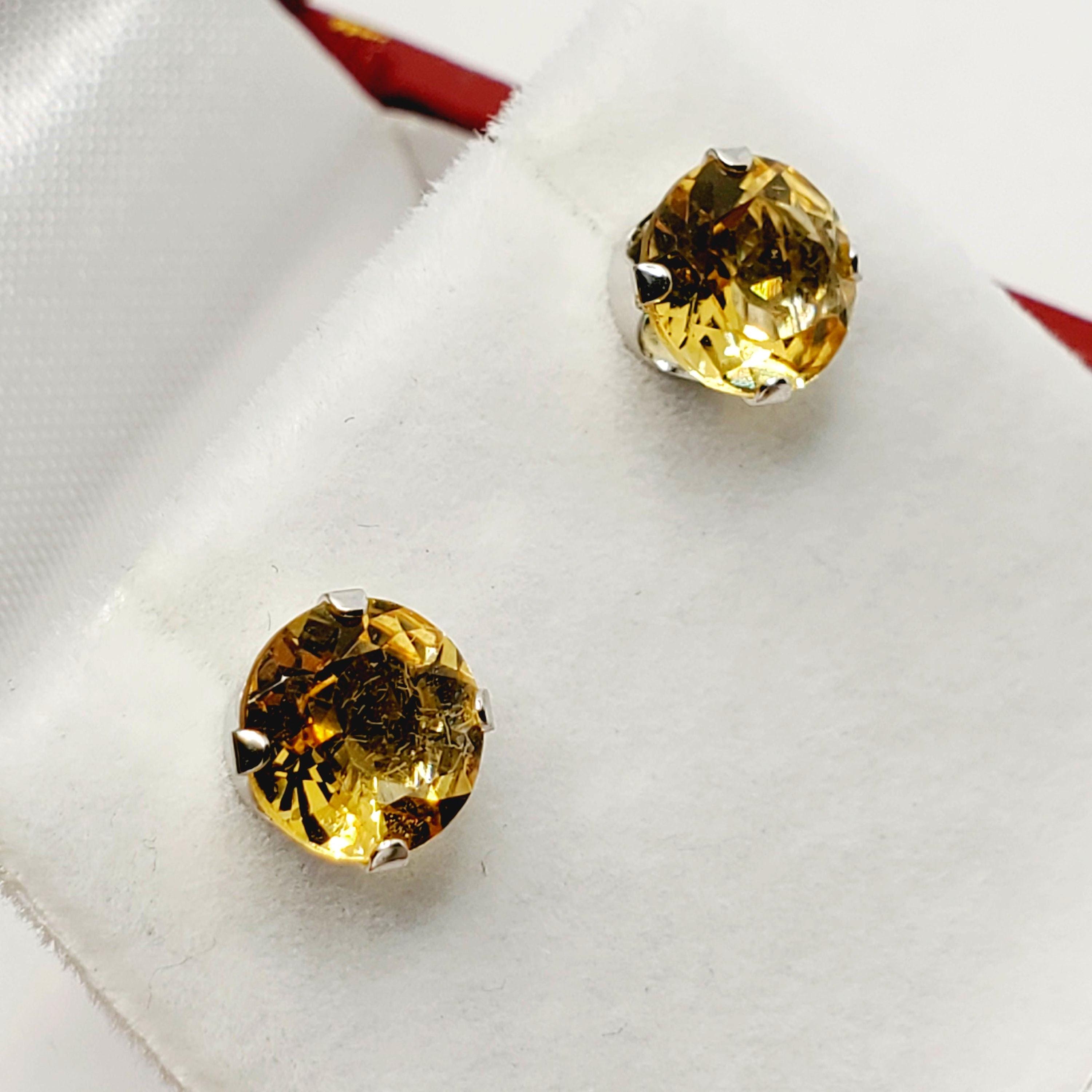 14K White Gold Citrine Stud Earrings, November Birthstone 7x7mm