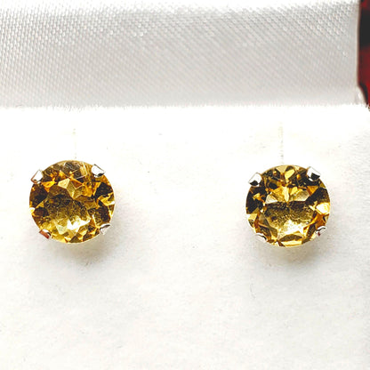 14K White Gold Citrine Stud Earrings, November Birthstone 7x7mm