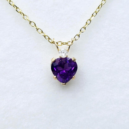 10K Gold Amethyst Heart Pendant Necklace, Diamond Accent, 6x6mm Genuine Stone Pendant for Her