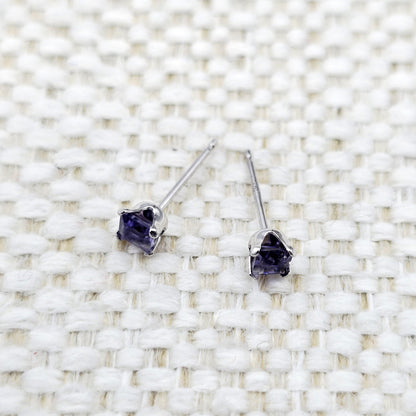 10K Gold Iolite 3x3mm Stud Earrings: Minimalist Stone 3mm